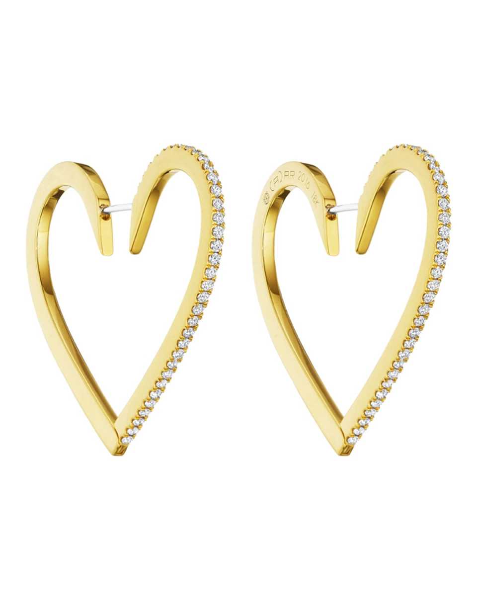 18k Gold Large Diamond Heart Hoop Earrings